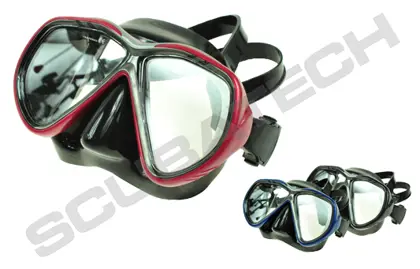Mask Tiara II, anti-fog glass, black silicone, red frame