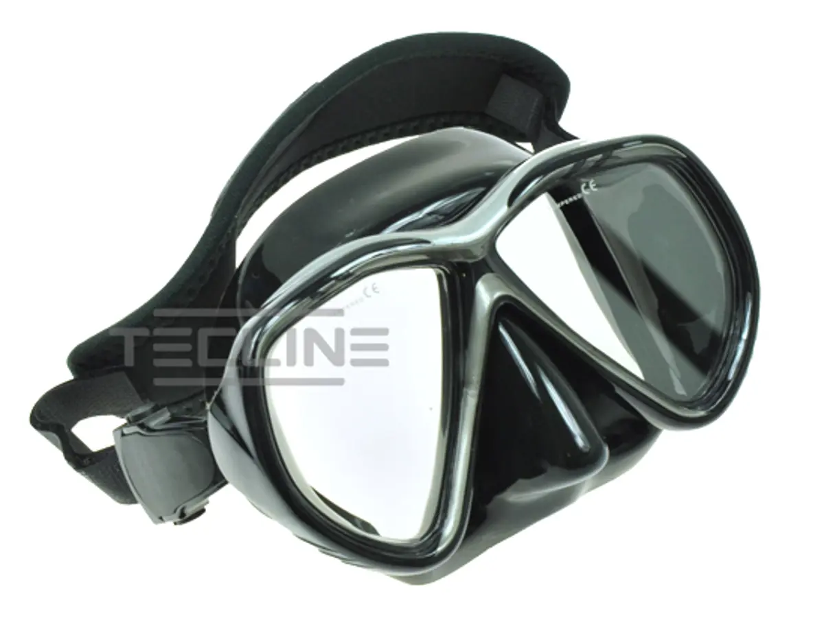 TecLine Tiara máscara w/neopreno strap, blk silicon, blk-plata marco