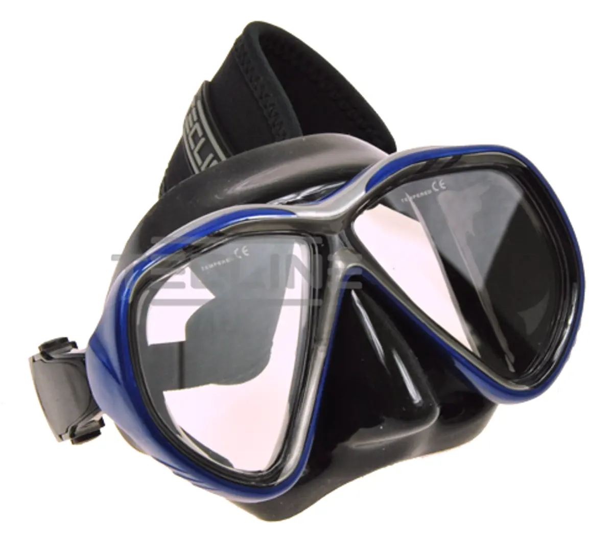 TecLine Tiara máscara w/neopreno strap, blk silicona, azul marco