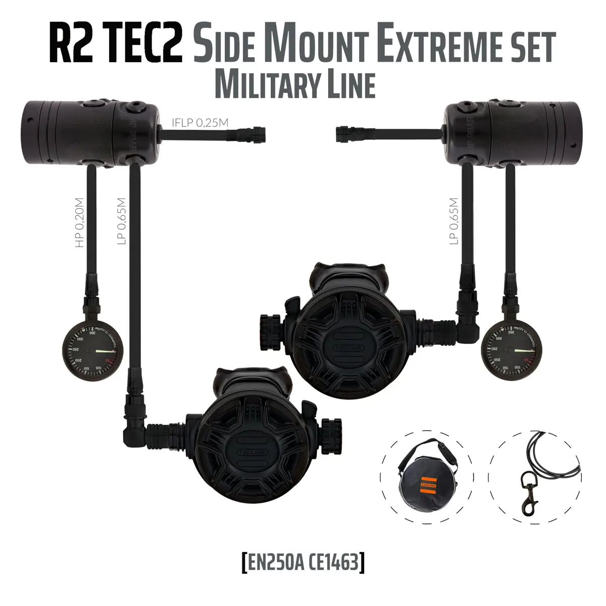 Regulador R2 TEC2 rev. sidemount Extreme set - EN250A - Military Line