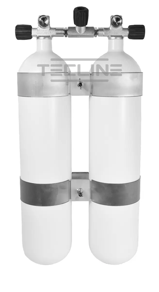 Bibotella 2 x 7L, 140 mm, 232 bar, Eurocylinder, 60 mm abrazaderas de botella, manifold, goma knobs