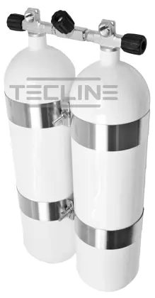 Bibotella 2 x 10L, 171 mm, 232 bar, Eurocylinder, 60 mm abrazaderas de botella, manifold, goma knobs