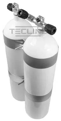 Bibotella 2 x 12L, 171mm, 232 ba, Eurocyl, concave (flat bottom), 60 mm inox abrazaderas de botella, manifold