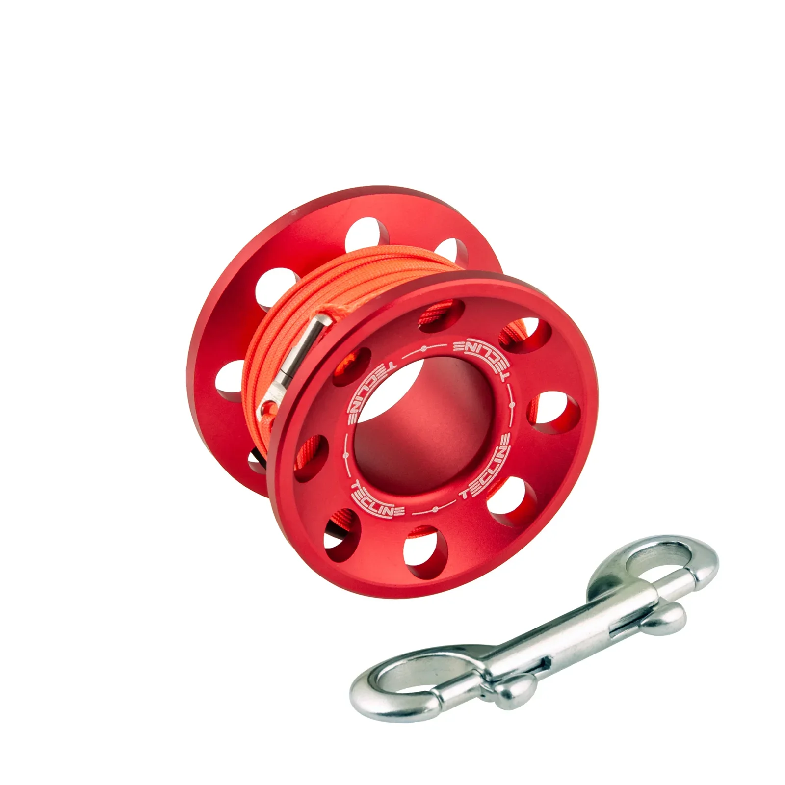 Spool aluminio rojo 15 m, con inox 90 mm snap