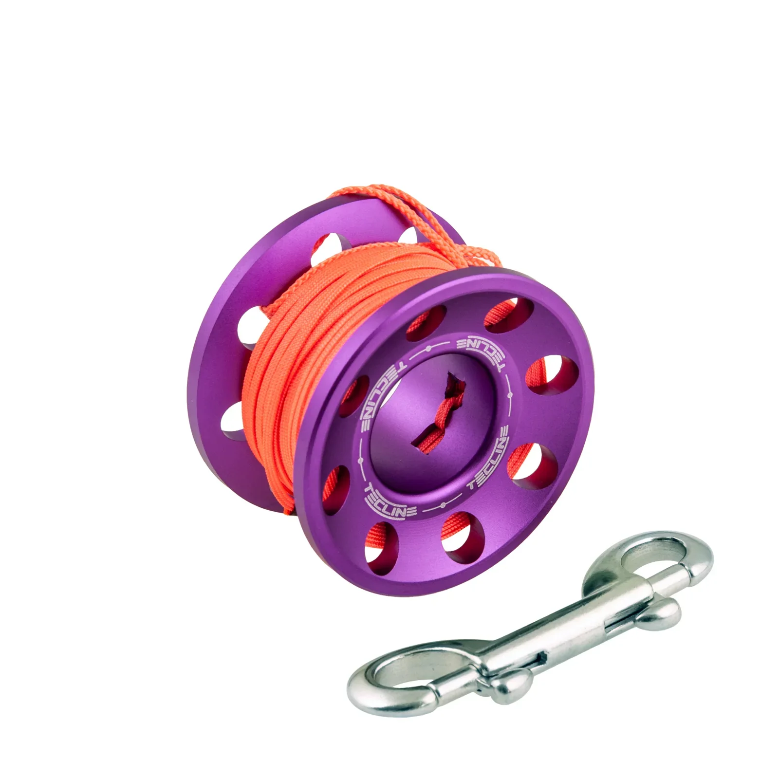 Spool aluminio morado 15 m, con inox 90 mm snap