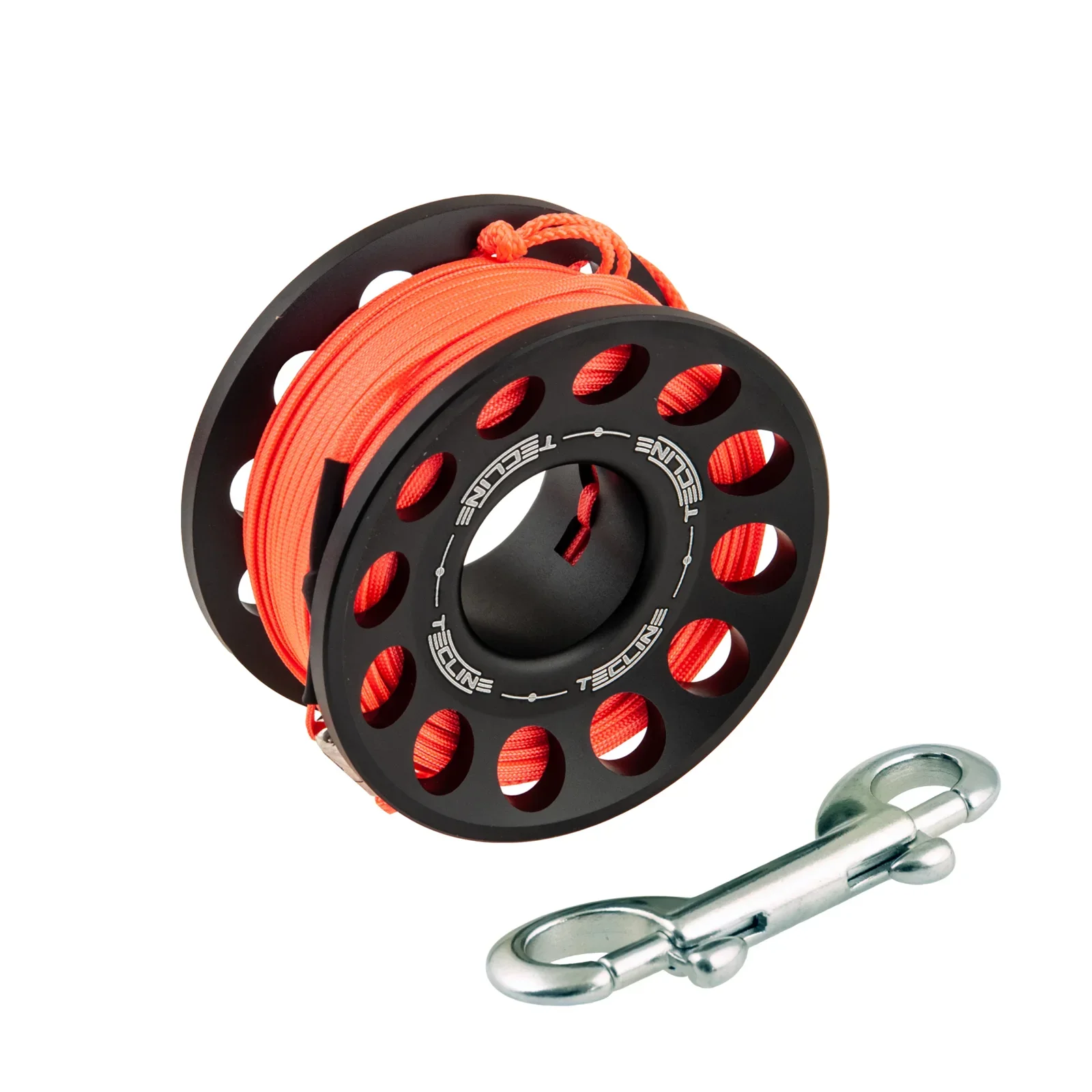 Spool de aluminio negro 30 m con mosquetón inox 90 mm