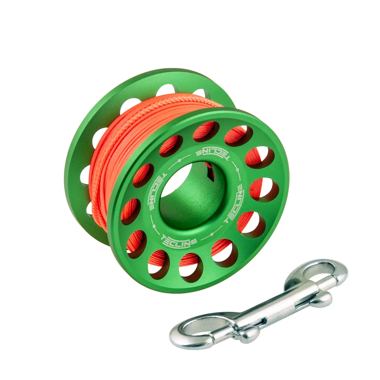 Spool aluminio verde 30 m, con inox 90 mm snap
