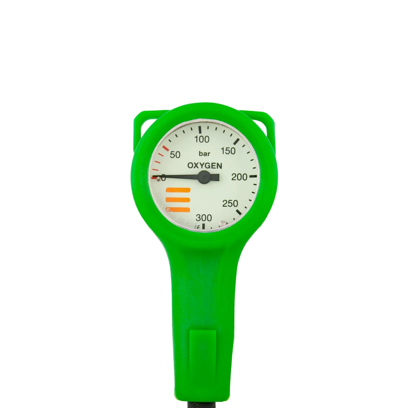SPG diam 52 mm O2, scale 300 bar, presión de trabajo 230 bar, 15 cm latiguillos HP, verde tapa