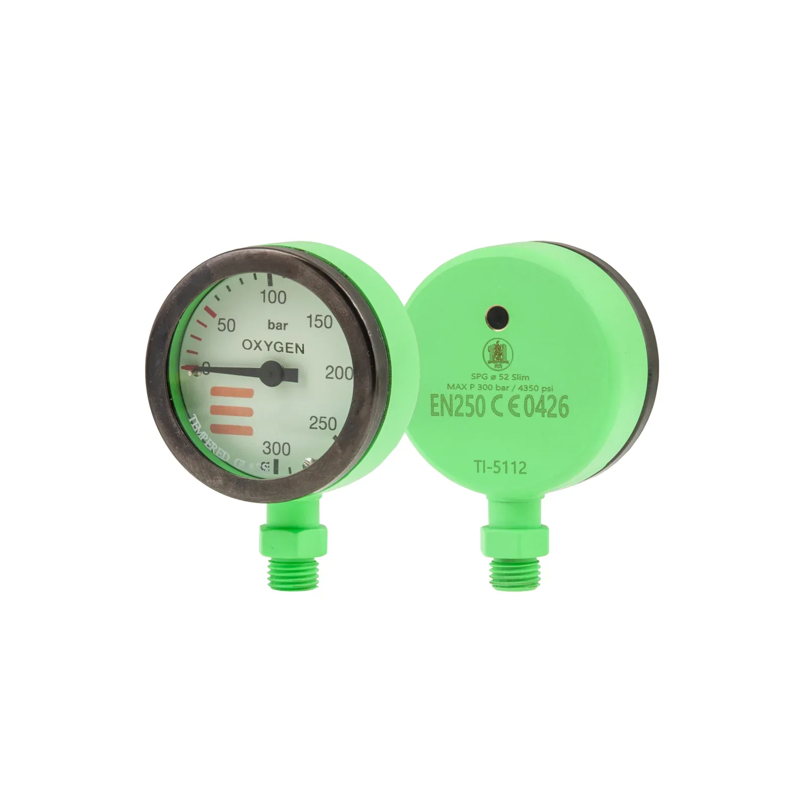 SPG diam 52 mm O2, scale 300 bar, presión de trabajo 230 bar, verde - cabezal solo