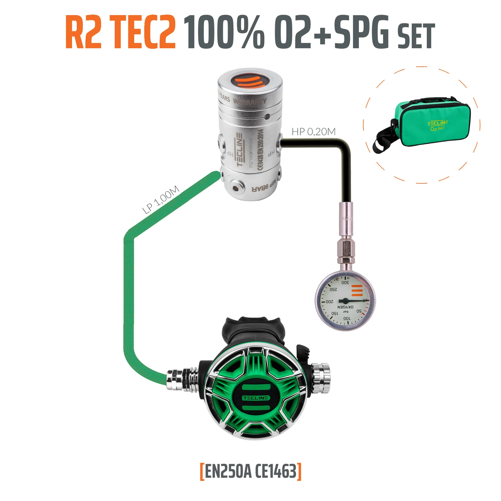 Regulador R2 TEC2 100% O2 M26x2 con SPG, stage set - EN250A