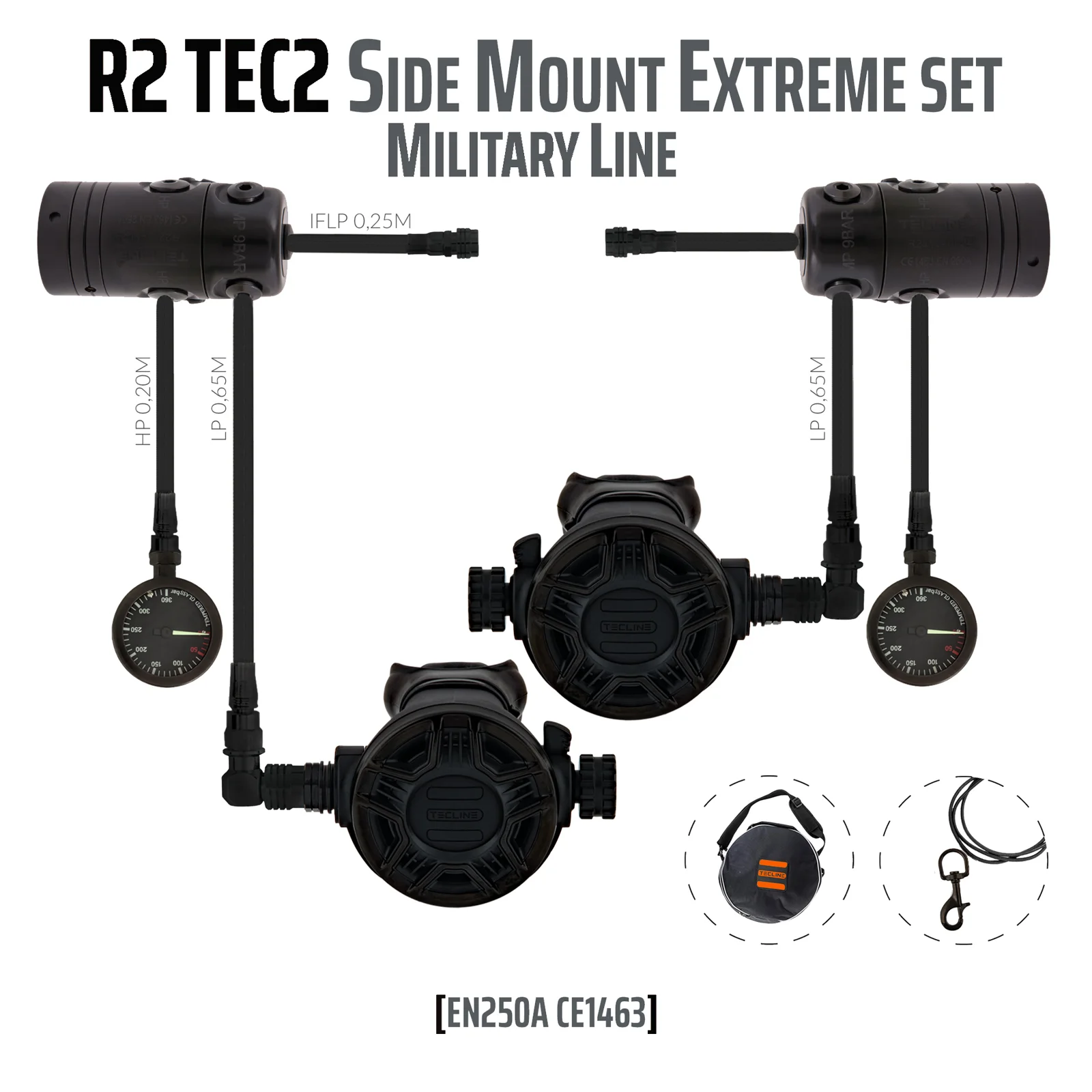 Regulador R2 TEC2 rev. sidemount Extreme set - EN250A - Military Line